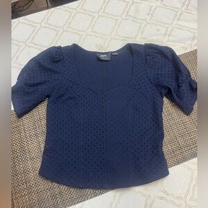 Anthropologie Navy Eyelet Blouse